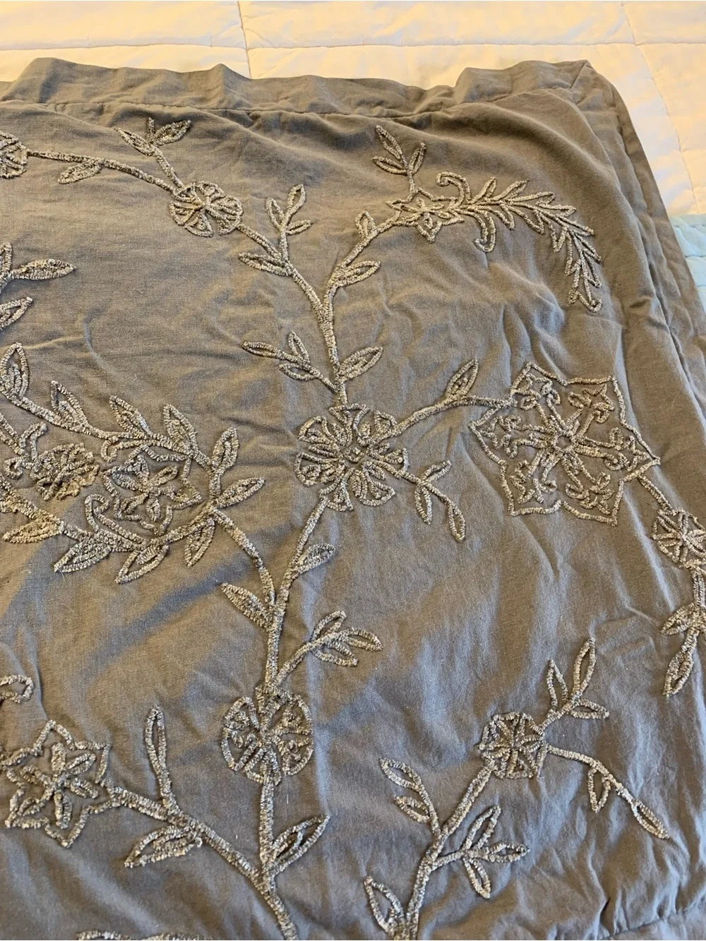 Pottery Barn Gray Embroidered Floral Throw Pillow Cover